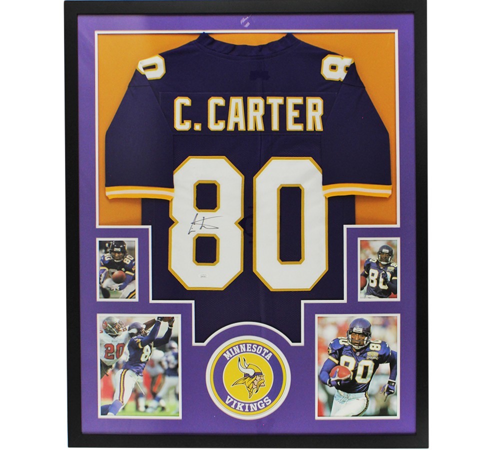 Cris Carter Autographed Signed Minnesota Vikings Framed Purple Jersey 