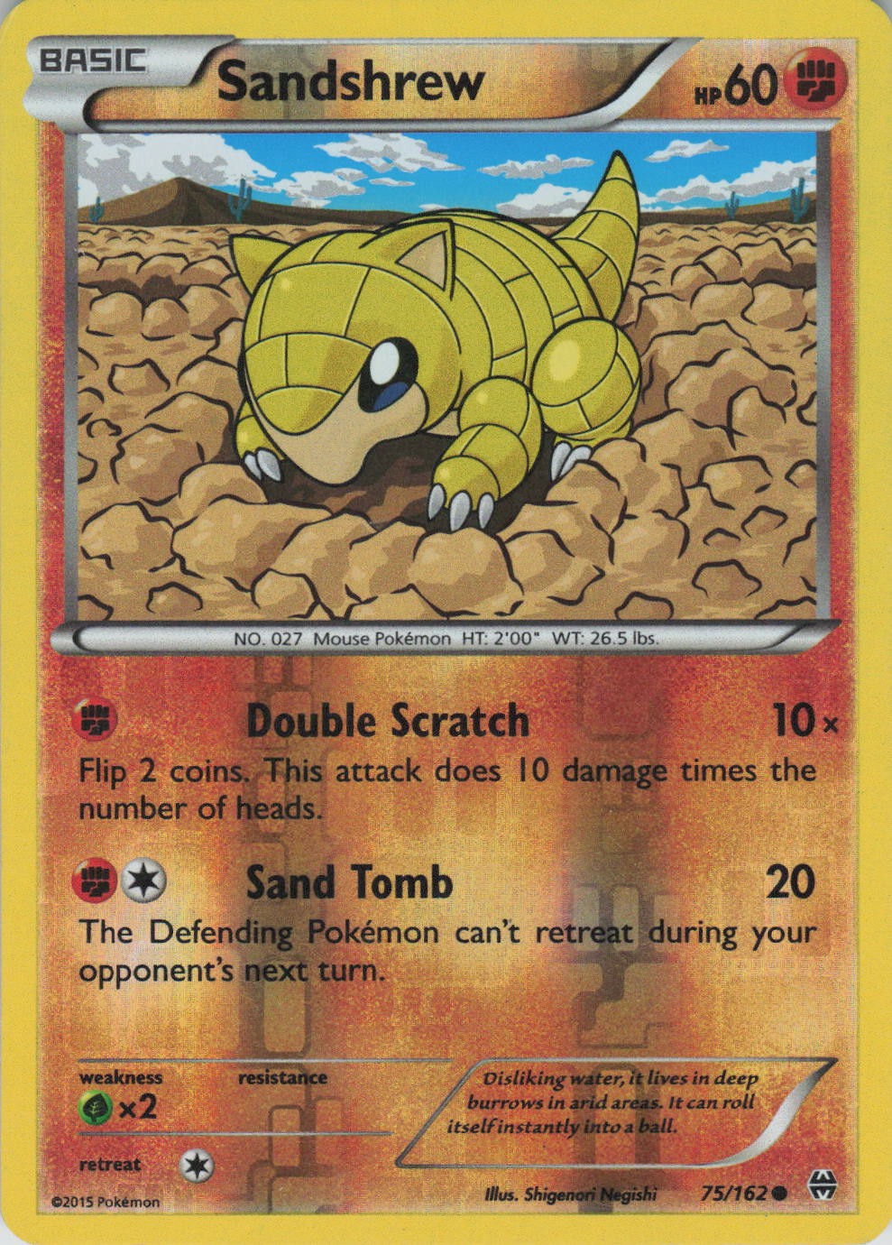 Sandshrew 75/162 Common BREAKthrough Pokemon Reverse Holo Lightly Played