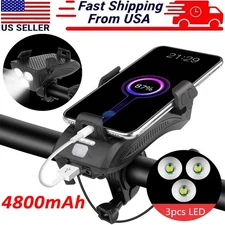 400LM LED Cycle Bike Headlight Phone Holder USB Rechargeable With Power Bank US