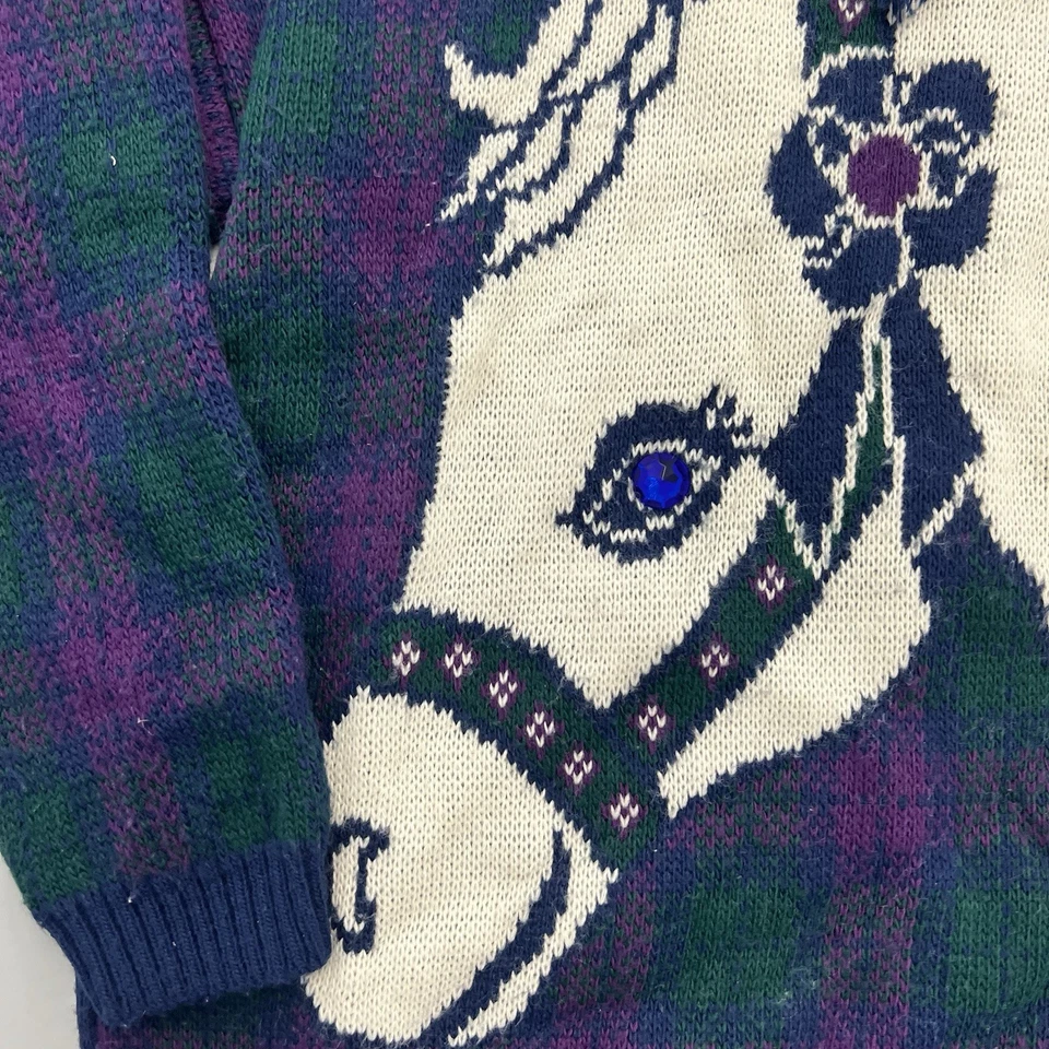 VTG 90s Heart Works Girls Sz Large Horse Sweater Plaid Equestrian Knitted Horse - Image 3 of 4