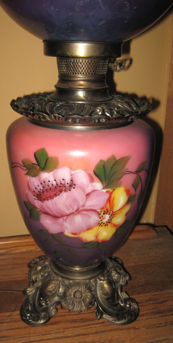 Antique Banquet Lamp GWTW Hand Painted Flowers Parlor Victorian style 3 way - Picture 10 of 24