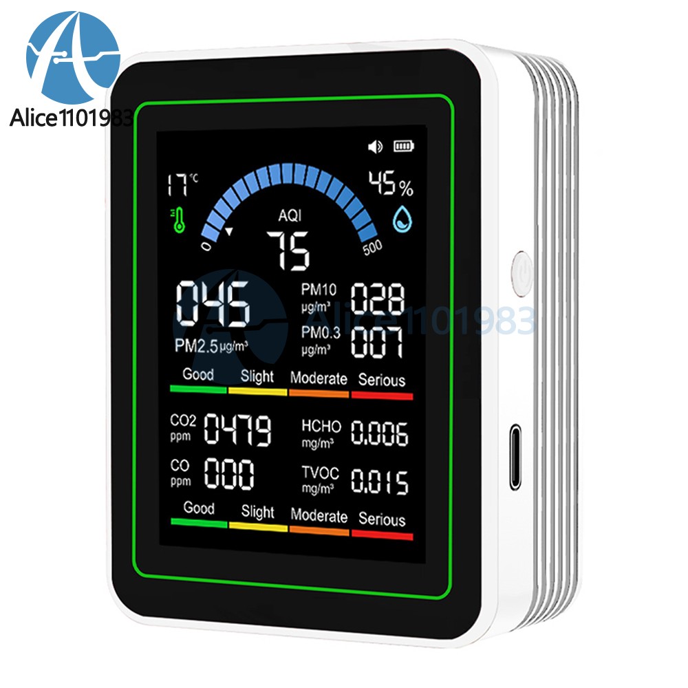 10-In-1 Air Quality Detector Pm2.5 Pm10 Pm Hcho Tvoc Co Co2 Formaldehyde Monitor