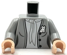 Lego New Minifig Light Bluish Gray Torso Female Open Jacket 3 Buttons Cat Pin