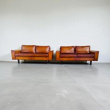 Vintage Pair of Mogens Hansen Tan Leather Two-Seater Sofas #A711