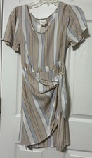 Refinery Womens Tan Blue Stripe Wrap Dress Lightweight NWOT Size 6