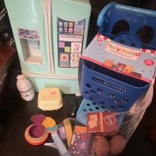 Play food,shopping cart,and refrigerator for toddlers