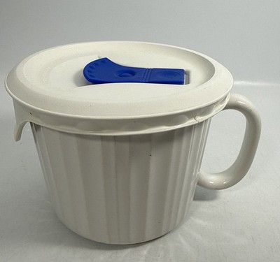 CorningWare French White 20 Oz Stoneware Coffee Soup Mug Cup Vented Lid Corning