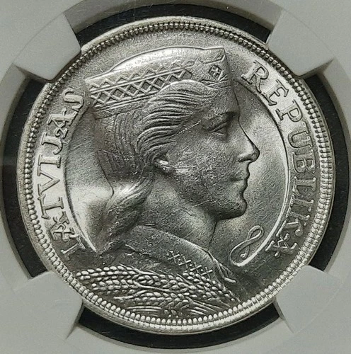 1932 Latvia 5 Lati Silver Coin NGC MS62 First Republic
