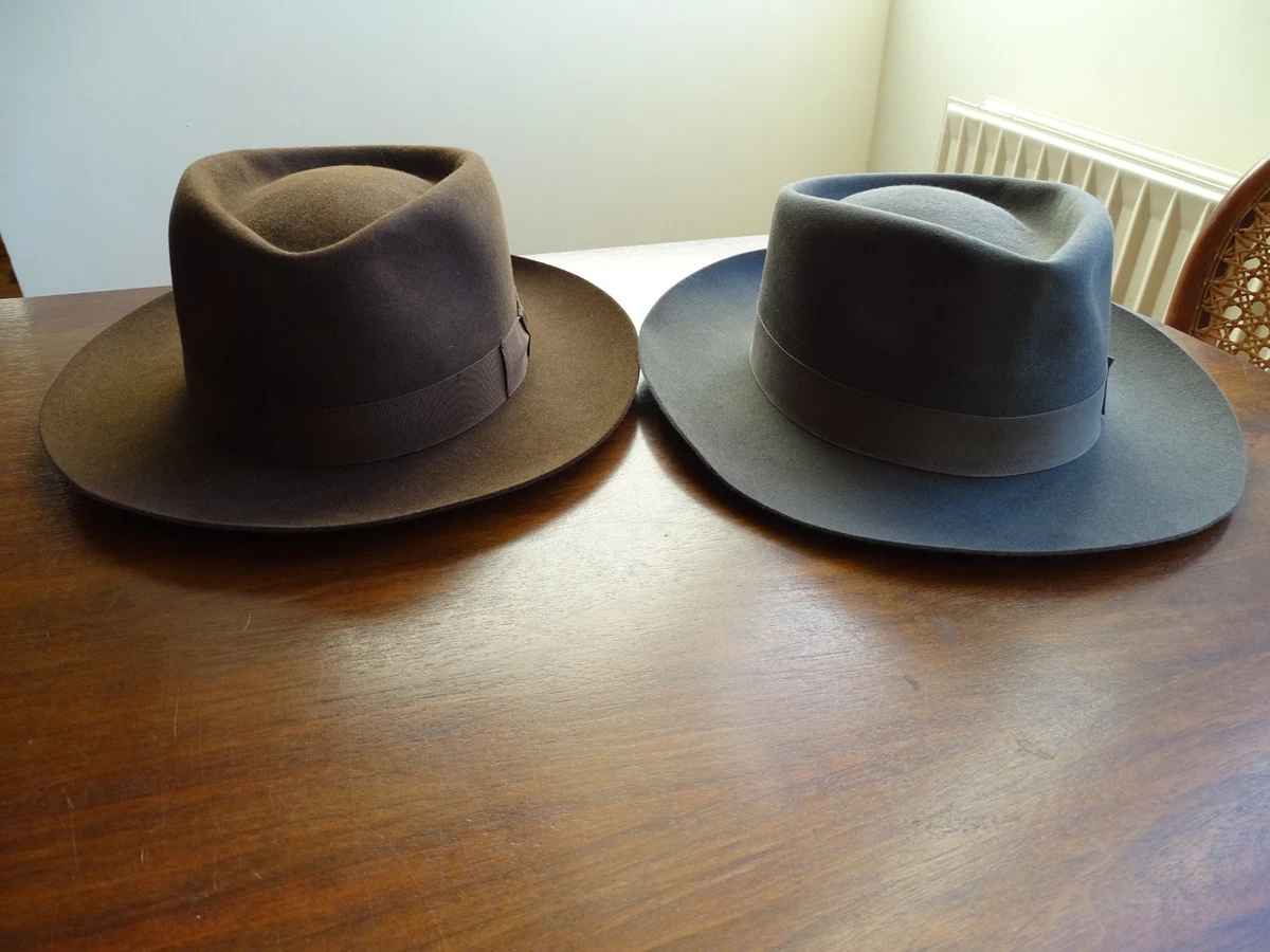 2 sombreros Borsalino Bogart Fedora talla 54 fieltro de pelo gris y marrón Hat Italy