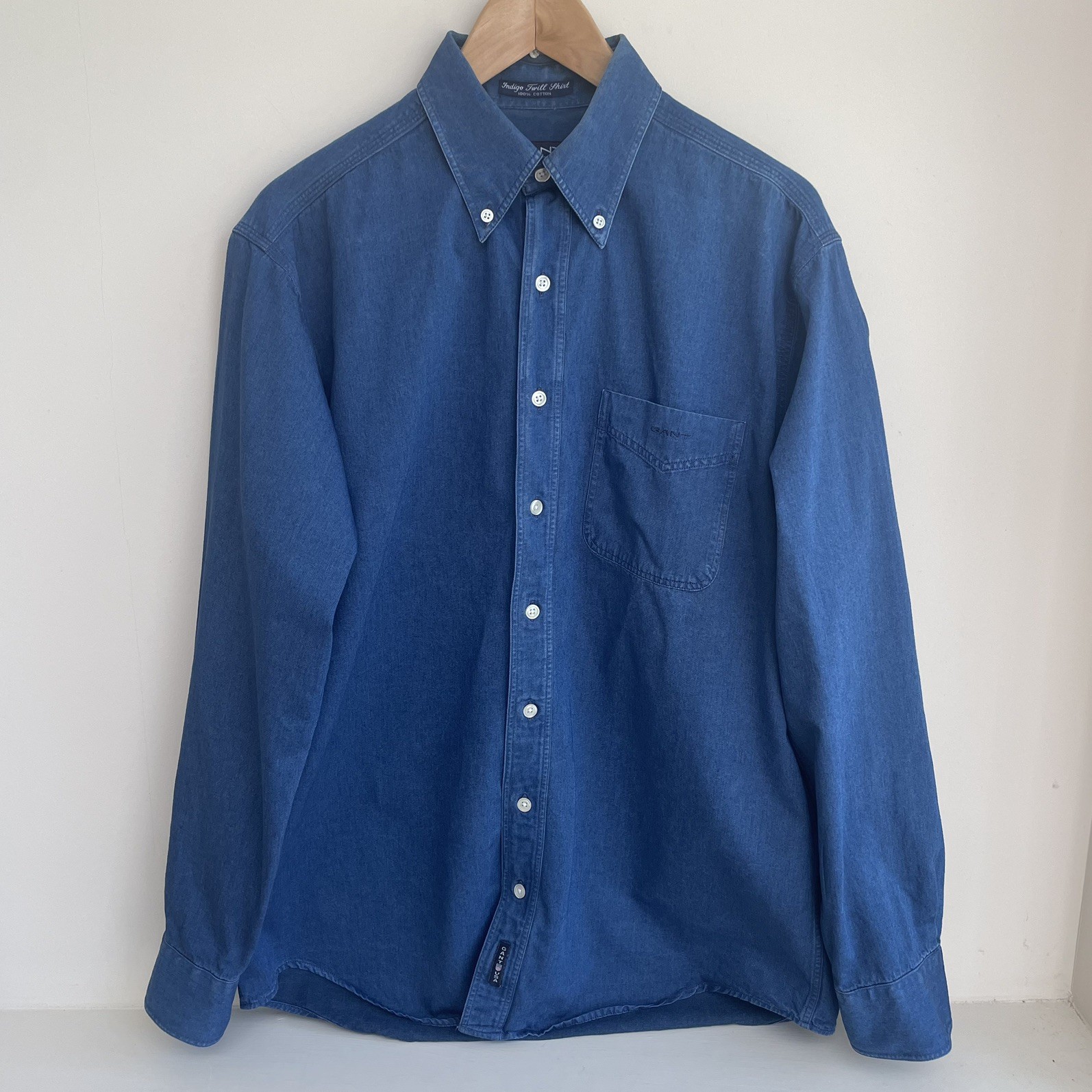 GANT Mens Indigo Twill Denim Long Sleeve Shirt W/Button-Down Collar Size Medium
