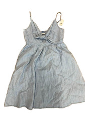 Old Navy Mini Dress Women Small Blue Cotton Fit & Flare Knotted Cutout Jean Cami