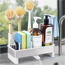 Kitchen Sink Caddy Organizer with Dish Brush Holder, Stainless Steel Sponge H...