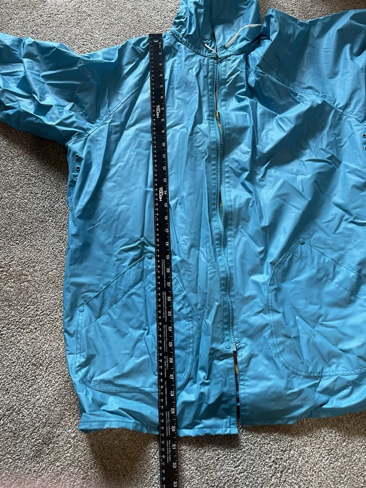 Casaco de chuva vintage JG HOOK PVC capuz forrado de algodão com zíper bolsos azul grande - Imagem 4 de 4
