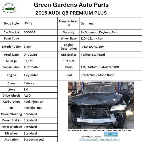 2009 - 2017 AUDI Q5 Utility 2.0L 4 Cylinder Rear Back Suspension Coil Air Spring - Foto 10 di 10