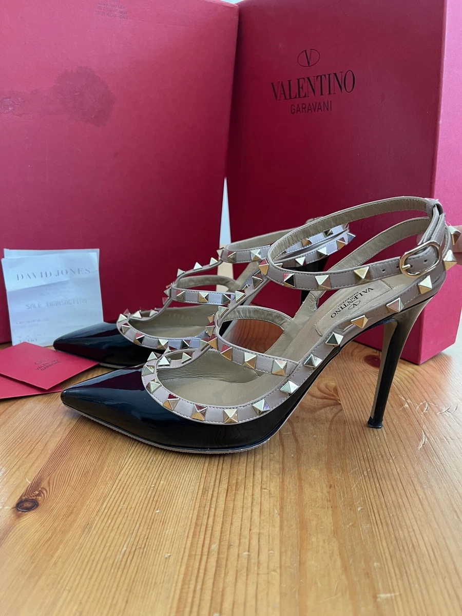 Valentino Rockstud Poudre Black Nero Leather Strap Heels EU39 US8 | eBay