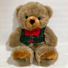JC Penney Collection Christmas Bear Plush Stuffed Animal Plaid Vest Bow Tie 24"
