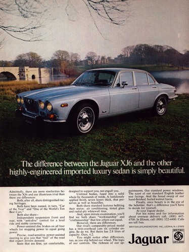 1973 Jaguar XJ6 Print Ad Luxury Sedan Bridge Castle British Leyland Motors - 第 1/1 張圖片