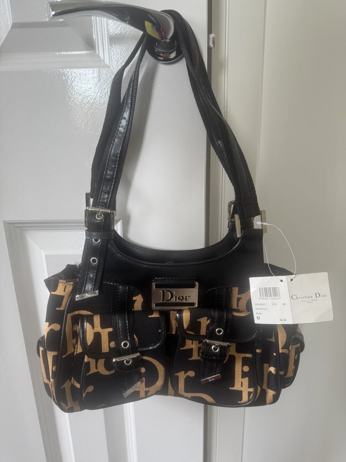 Sac à main femme Christian Dior noir avec tissu monogramme orange