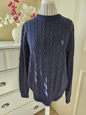 CHAPS Men s Navy Blue 100 Cotton Cable Knit Crew-Neck Sweater Pullover Sz.L