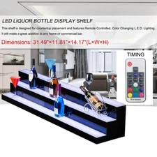 31" LED Display Shelf with 7 Preset Color 3-Step LED Liquor Bottle Display Stand