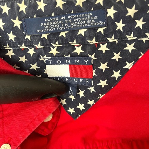 Vintage Tommy Hilfiger Button Down Red Shirt Logo Patch Embroidered USA L NLM - Picture 8 of 11