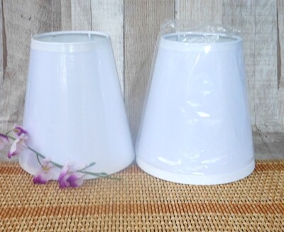 Pair 7'' WHITE Bell, Cone  LINEN SPIDER REPLACEMENT LAMPSHADES 3.75'' X 7'' X 6''  