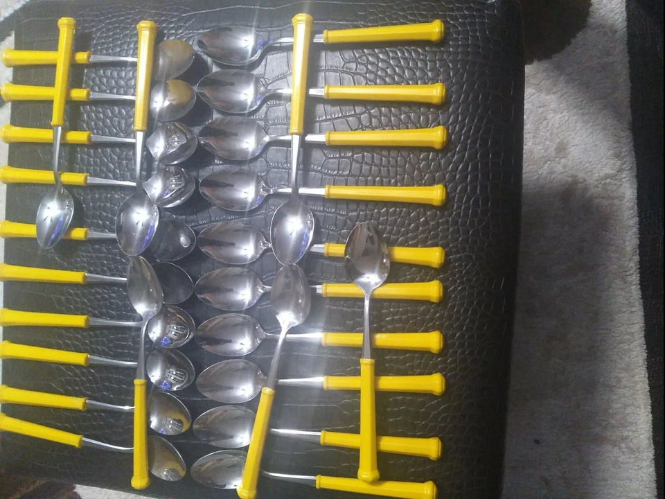 Vintage Oxford Hall Stainless Steel Yellow Handle Flatware - alot 27 p Teaspoon  - Image 2 of 4