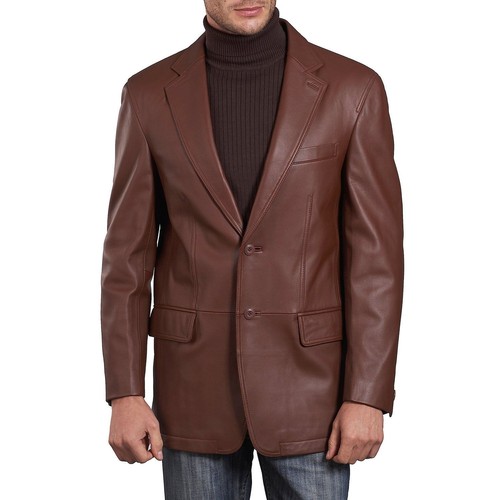 Blazer in Pelle Marrone Uomo Pura Pelle D'Agnello Cappotto Giacca 2 Bottoni  Taglia S M L XL XXL | eBay