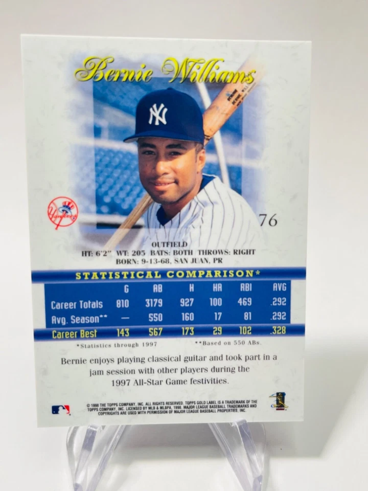BERNIE WILLIAMS 1998 Topps Gold Label CLASS 1 #76 MLB Baseball YANKEES - Image 2 of 2