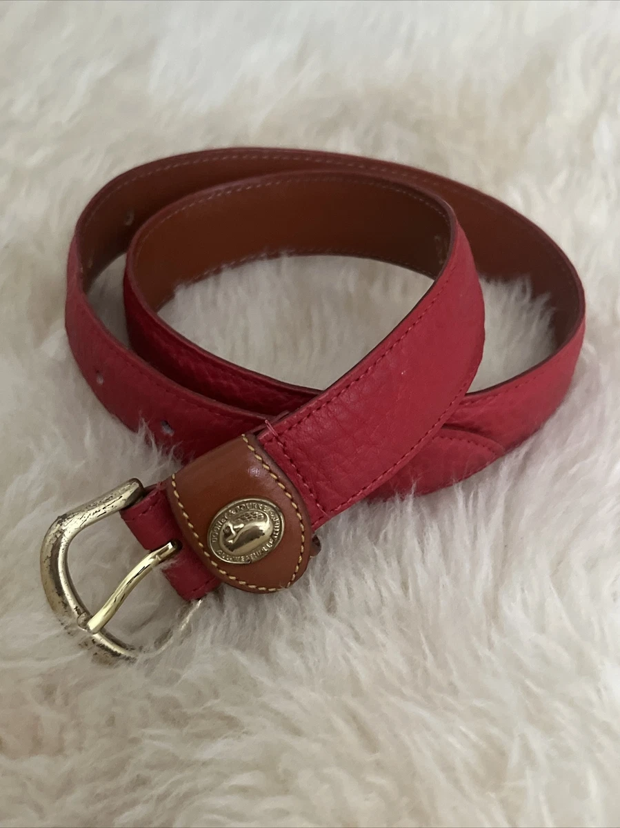 80 s Dooney Bourke Red Tan All Weather Pebble Leather Belt Gold Buckle Small