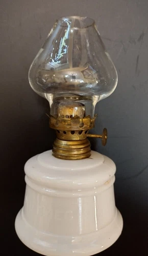 Beautiful Vintage Miniature Milk Glass Nutmeg Oil Lamp approx. 5 3/4" tall
