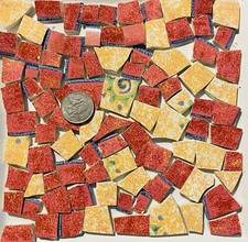 Broken China Mosaic Tile Arts and Craft Supplies - Red  Beige Tiles F196
