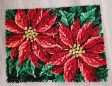 Handmade Christmas Poinsettas Latch Hook Rug or Wall Hanging 20"x28" Completed