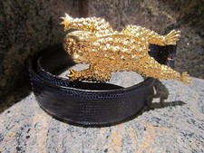 HUGE  Kieselstein-Cord Art Bronze Toad Buckle with Navy Lizard Belt Size 1