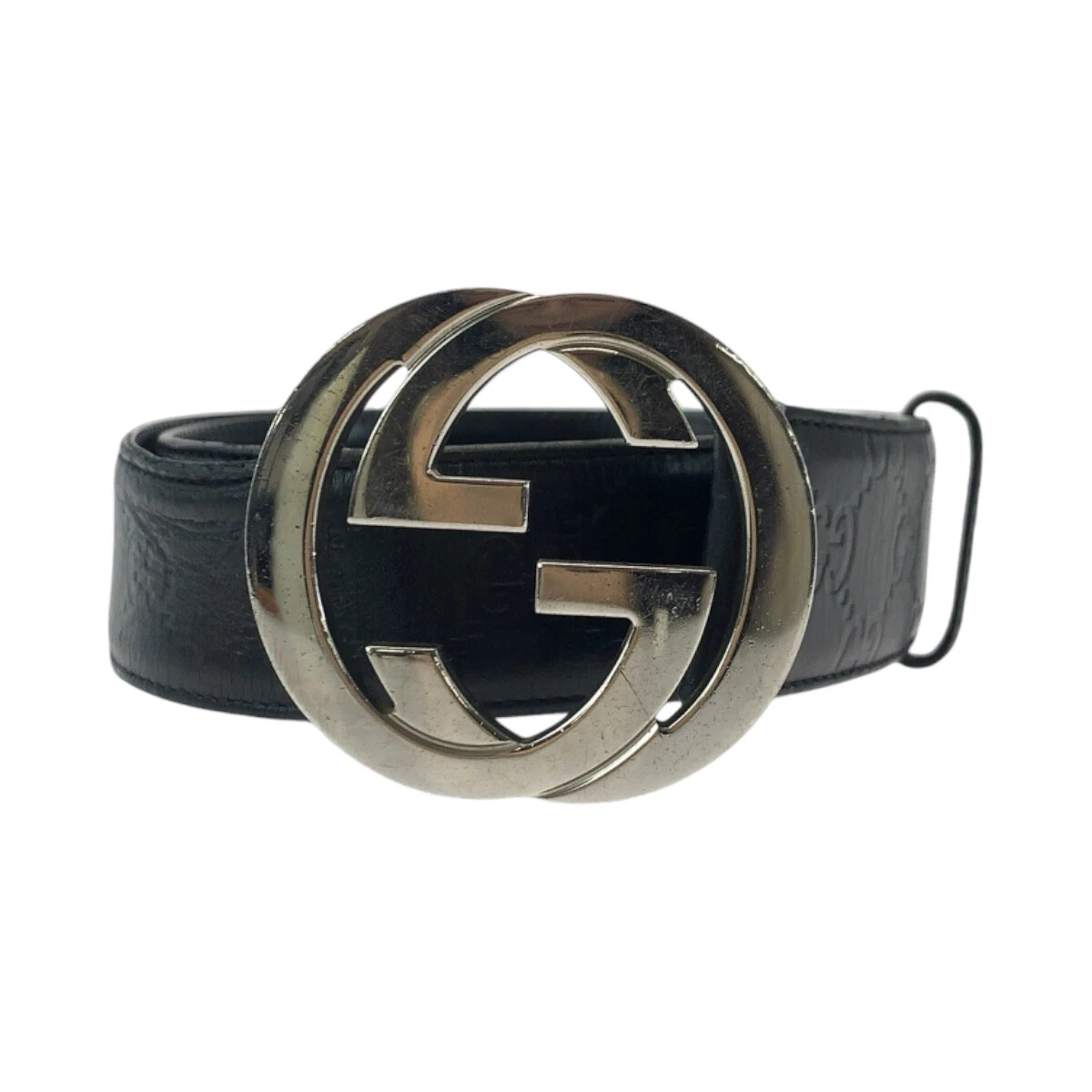 Boucle de ceinture GUCCI Gucci Shima imbriquée 114984 cuir noir noir GG