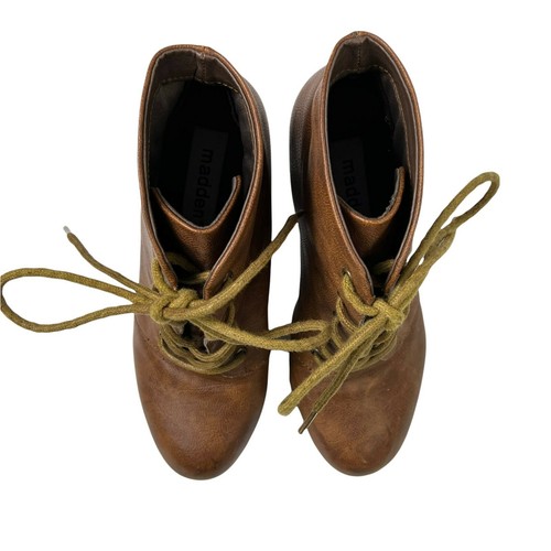 Madden Girl Beast Brown Block Heel Vegan Leather Lace Up Platform Booties 5.5 - Picture 3 of 7