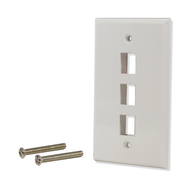 5 Pack Lot 3 port Hole Keystone Jack Wall Plate Smooth Surface White