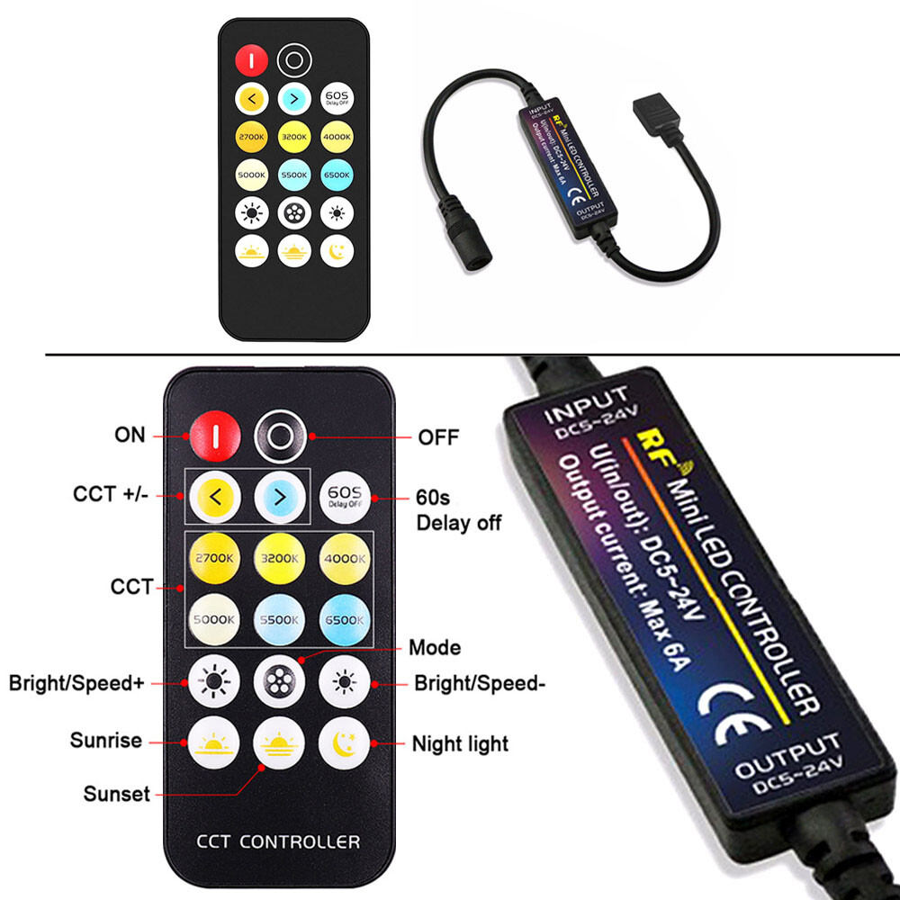 2700K To 6500K CCT COB Led Strip Flexible Tape Lights RF Remote