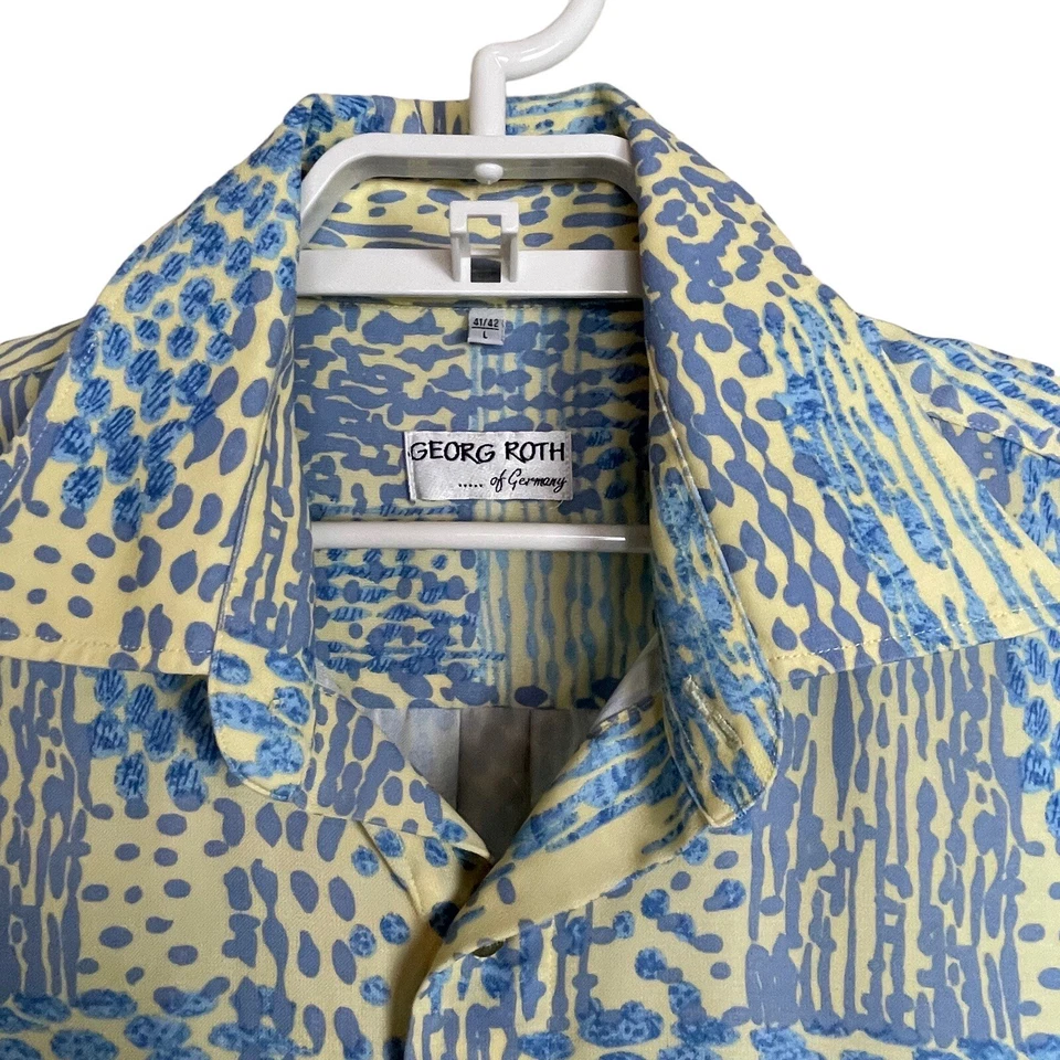 Camisa Hawaiana Grande Georg Roth de Alemania Para Hombres Abstracta Azul Océano Amarillo Foto 2 de 4