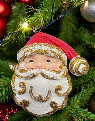 Decorazione albero di Natale viso Babbo Natale con accenti glitter e cappello rosso - Foto 1 di 6