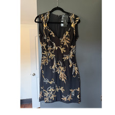 Versace Black Gold Sequin Floral Sleeveless V-Neck Sheath Dress Size 42