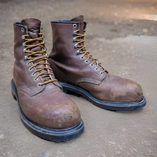 MENS RED WING BROWN LEATHER STEEL TOE WORK BOOTS ASTM F 2413-11 USA MADE 10.5