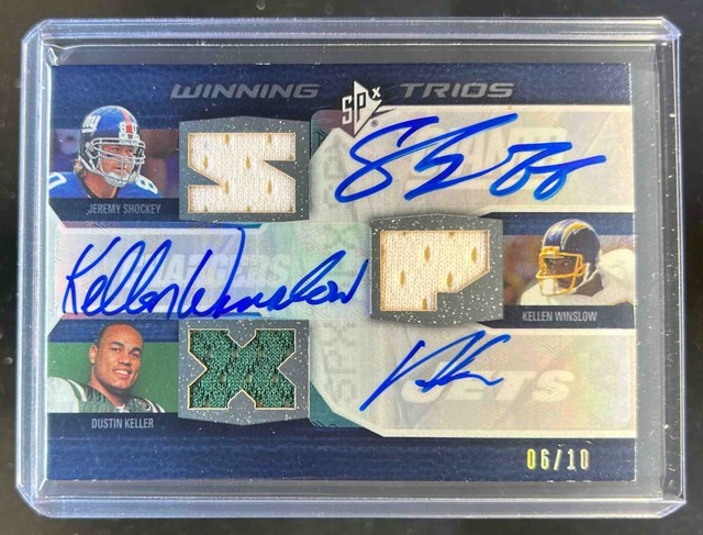 2008 SPx Jeremy Shockey Kellen Winslow Jr. Dustin Keller Trios Trikot Autogramm #/10