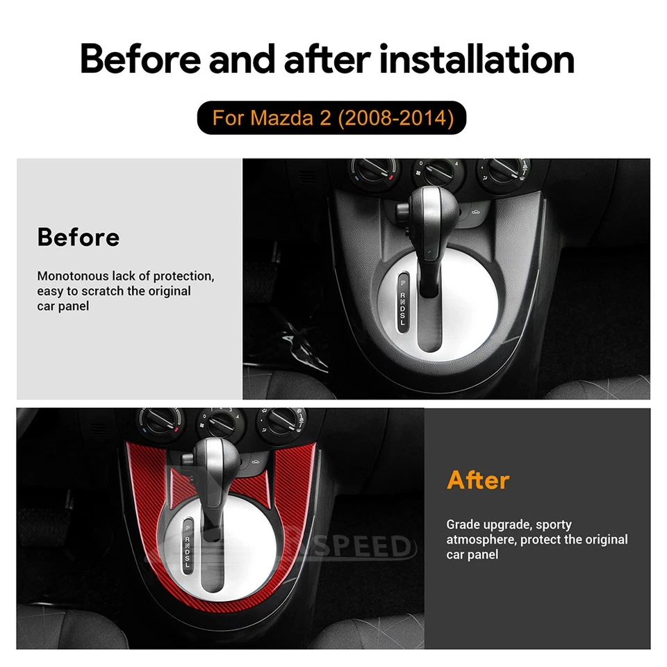 Red Carbon Fiber Center Console Gear Shift Panel Stickers for Mazda 2 2008-2014 - Image 3 of 4