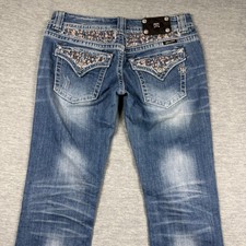 Miss Me Jeans Womens 29 Blue Bootcut JP6095B2 Distressed Embellished Pocket Deni