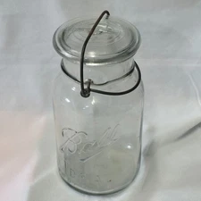 Vintage Clear Quart Glass Square Canning Jar Ball Ideal With Wire & Glass Lid