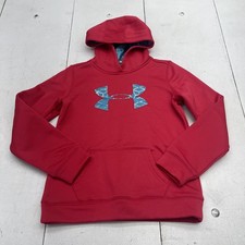 Under Armour Hoodie Sweatshirt Youth Large Red Fleece Pullover Logo Athletic