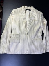 Ralph Lauren Women  s Blazer 6 Cream Navy Pinstripe Pockets 2 Button Up