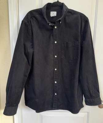H&M Men s Shirt Corduroy Black LG Regular Fit Long Sleeves Preppy Hipster Cotton
