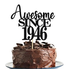 Black Awesome since 1946 Happy80thBirthday Wedding Anniversary Cake topper  ...